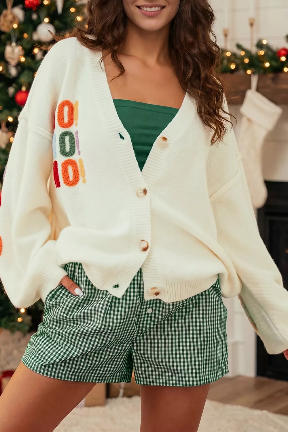 'HO HO HO' Button Up Knit Cardigan, image 5