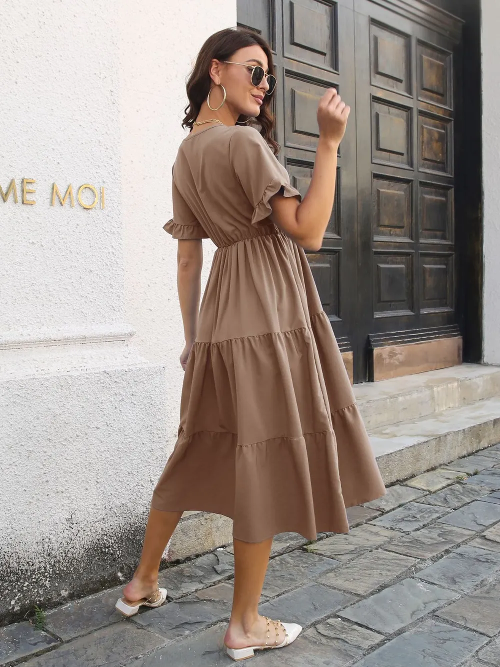 V-Neck Short Sleeve Midi Dress, image 15