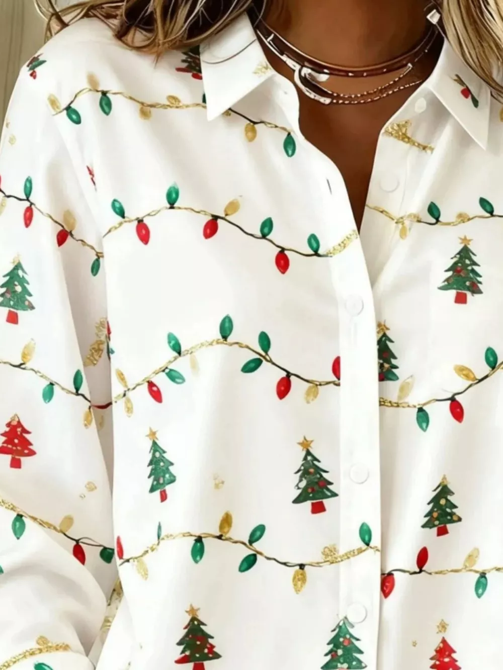 Full Size Christmas Tree Print Long Sleeve Button-Down Shirt Plus Size, image 2