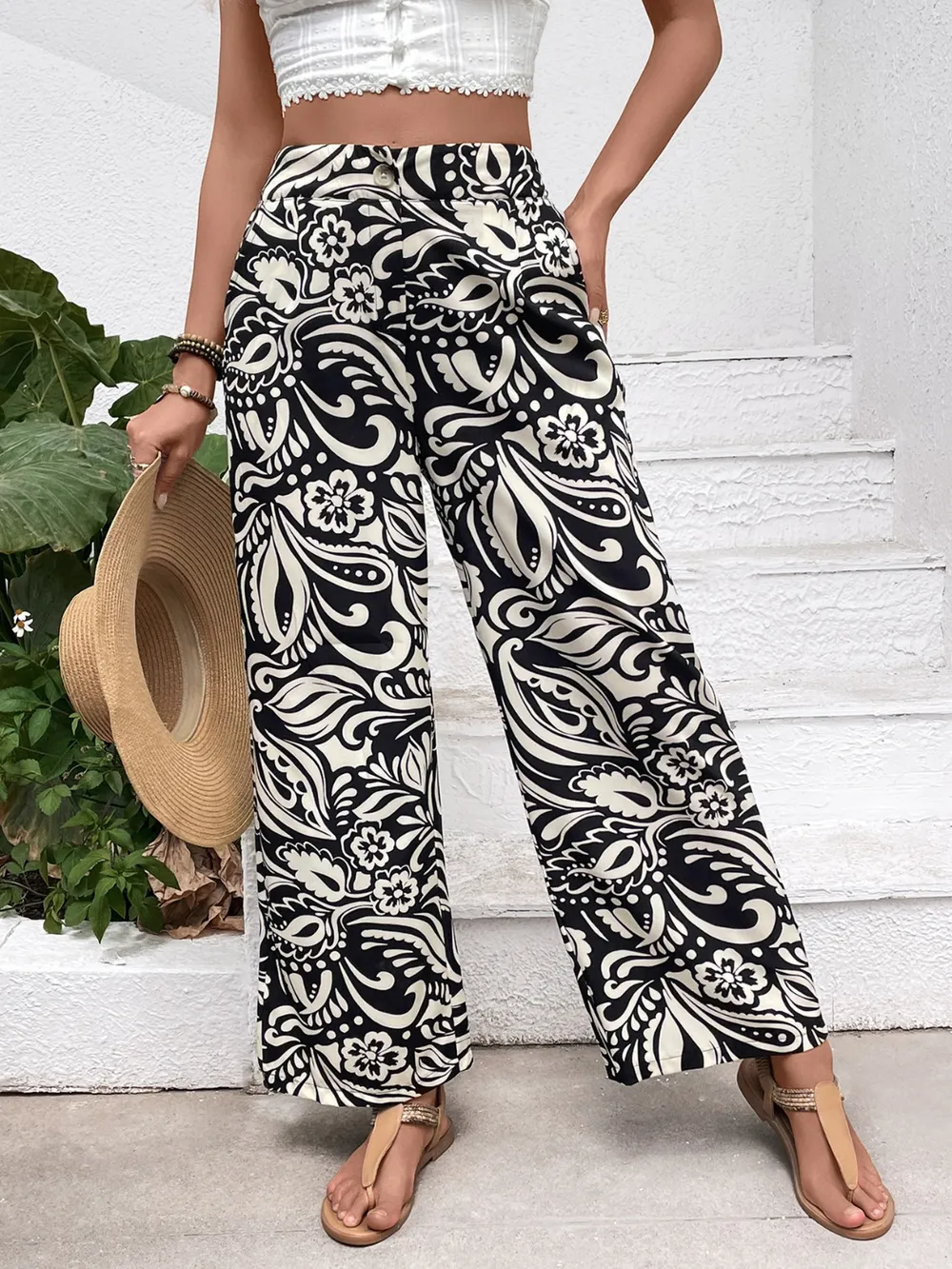 Printed Wide Leg Pants, image 8