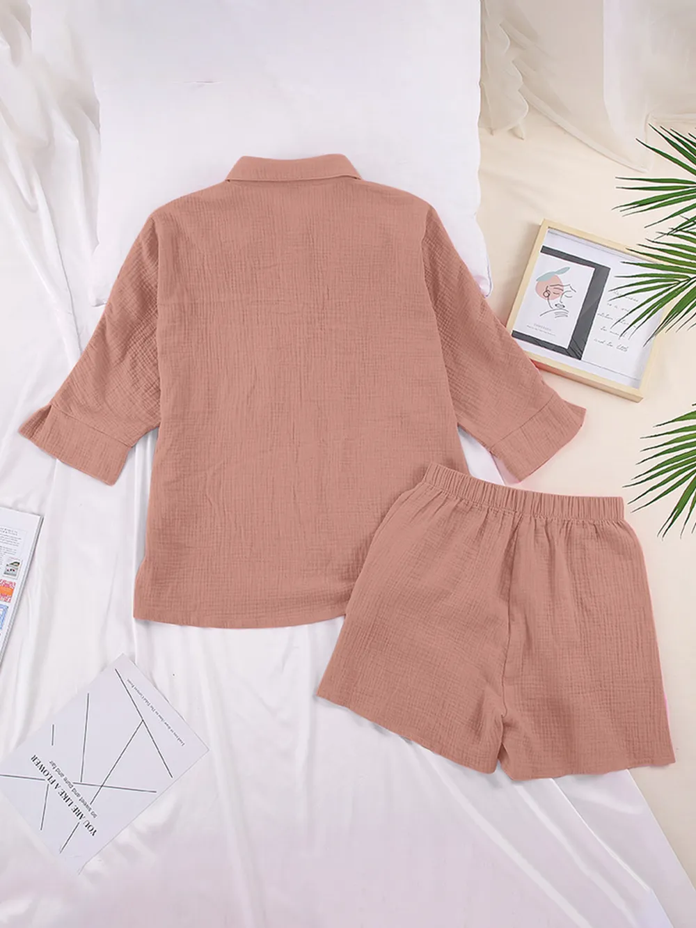 Texture Button Up Shirt and Shorts Set, image 30
