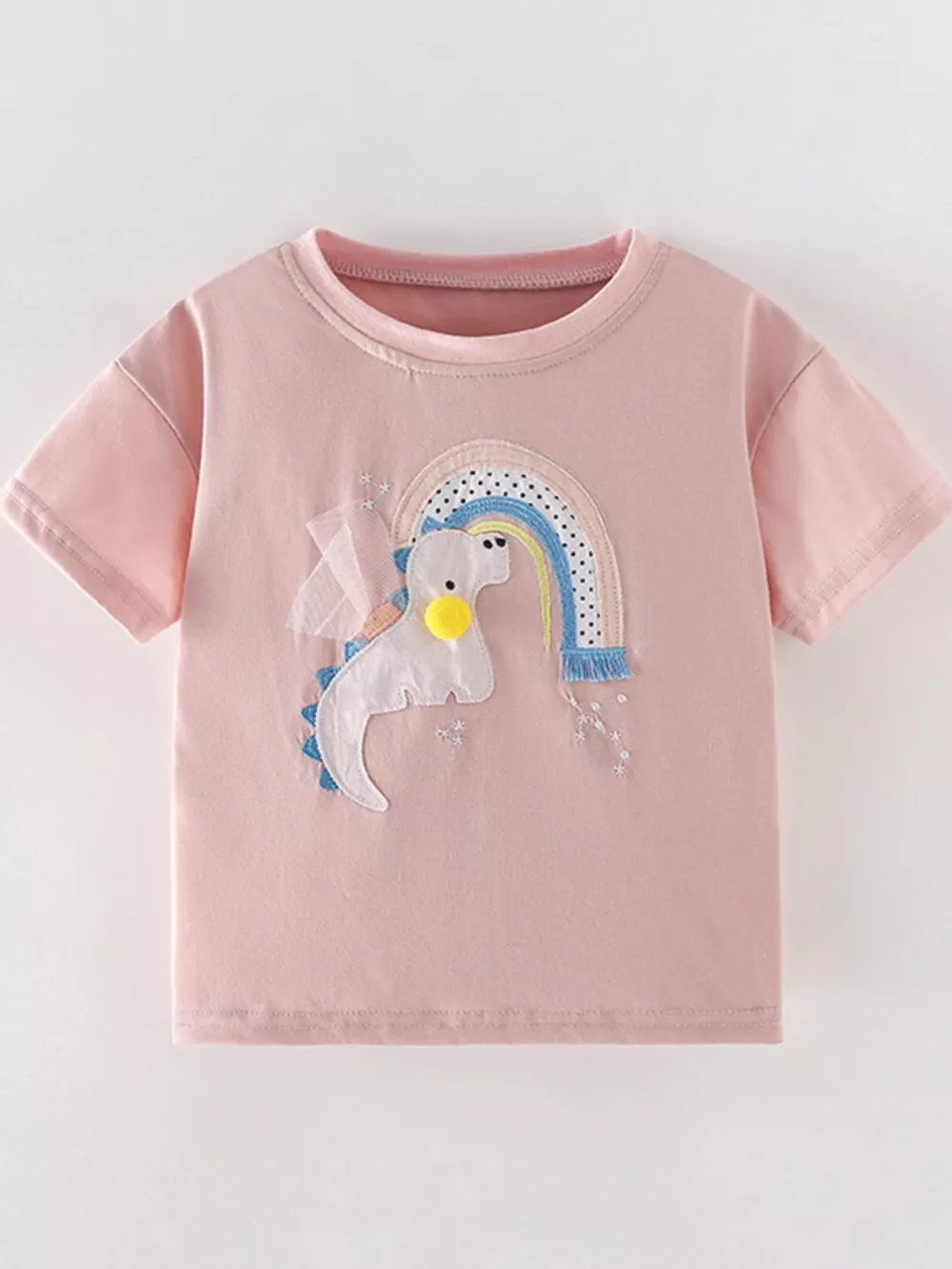 Children's Dinosaur Rainbow Applique Short Sleeve T-Shirt