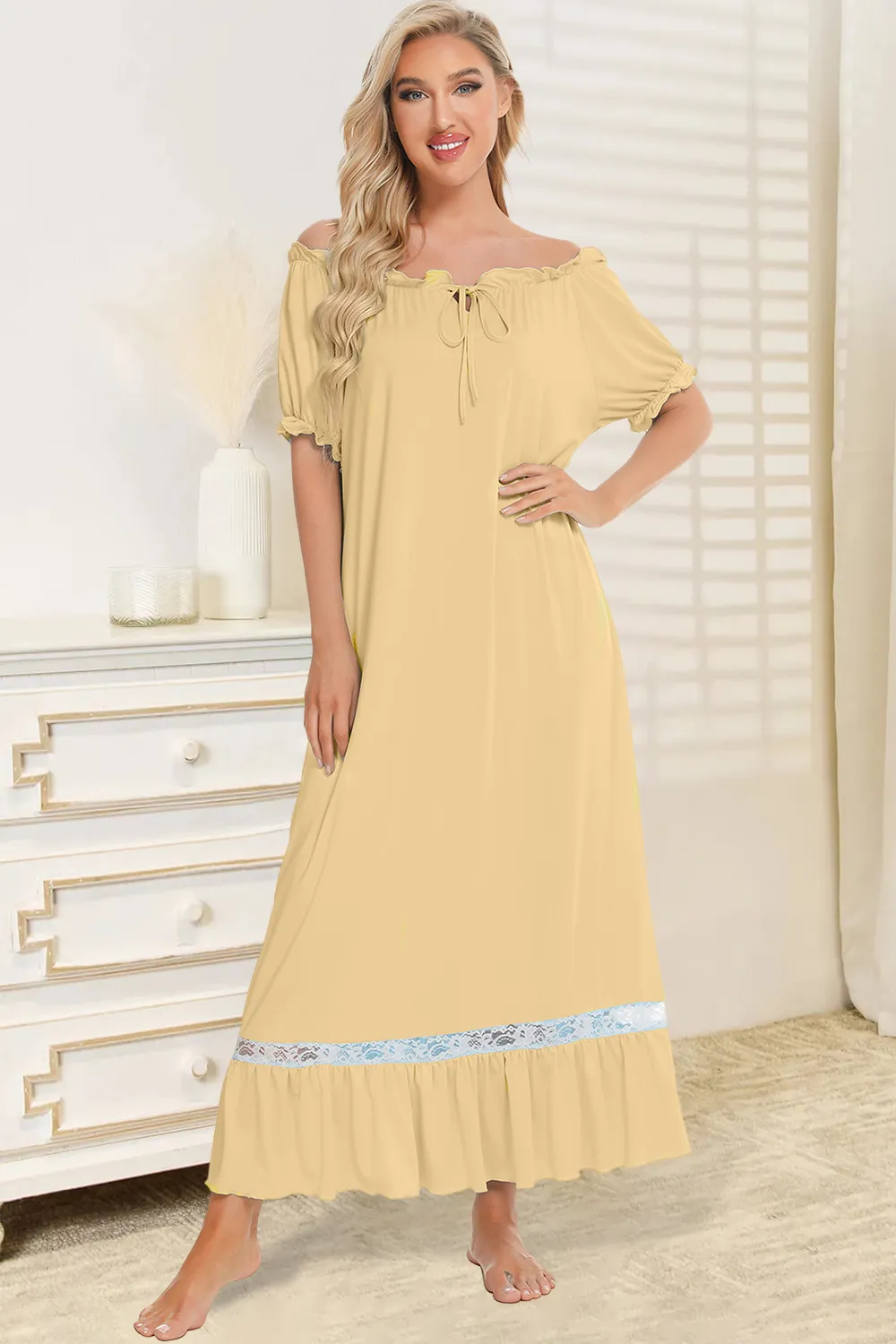 Lace Detail Short Sleeve Lounge Dress, image 19