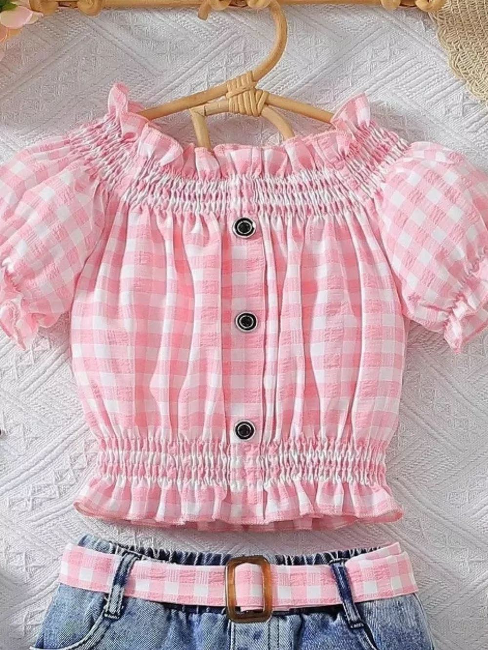 Children's Gingham Top & Denim Shorts Set, image 6