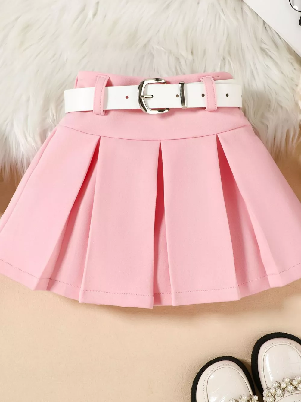 Children's Long Sleeve Shirt & Pleated Skirt Set with Belt, image 5