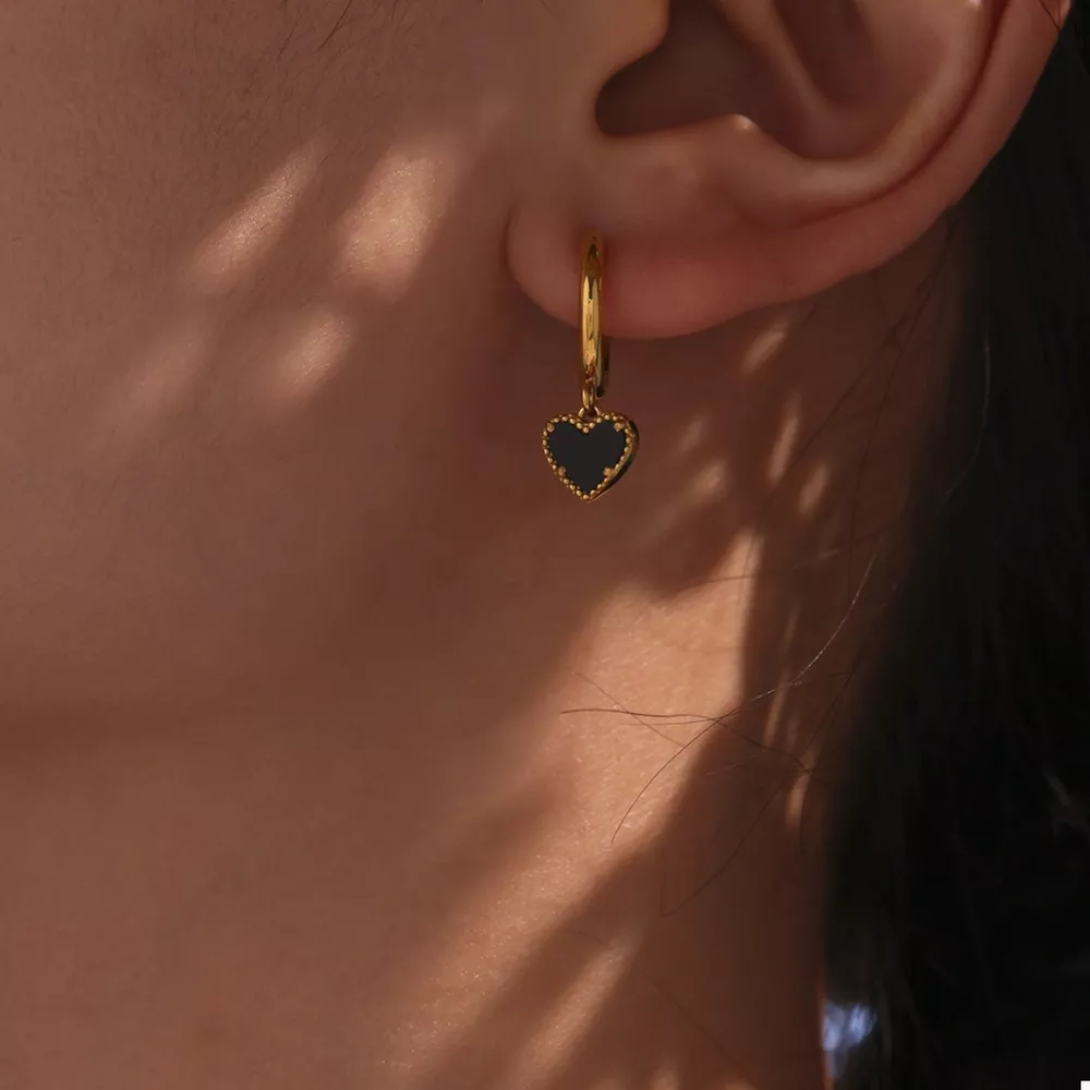 18K Gold-Plated Hoop Earrings with Heart Pendant, image 5