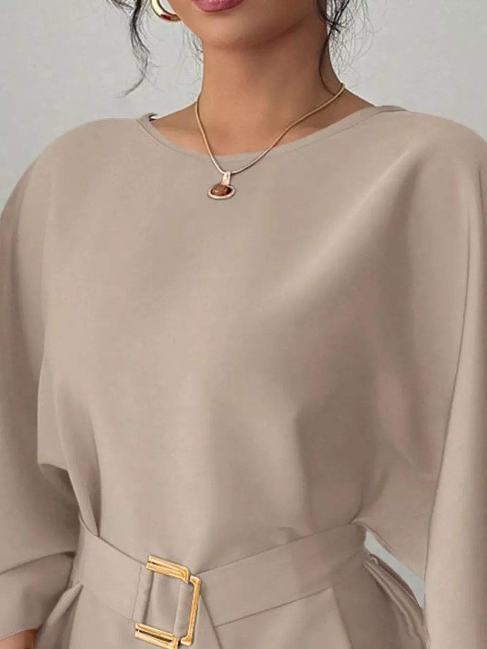 Round Neck Belt Batwing Sleeve Blouse, image 23