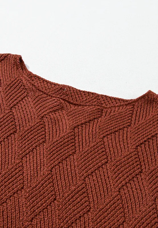 Diamond Round Neck Dropped Shoulder Sweater, image 7
