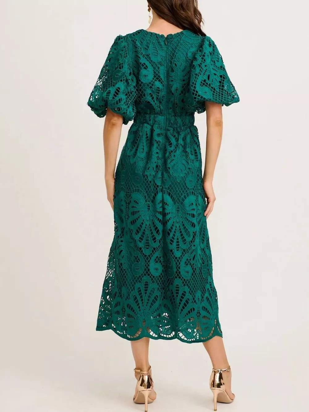 Lace Puff Sleeve Midi Dress, image 7