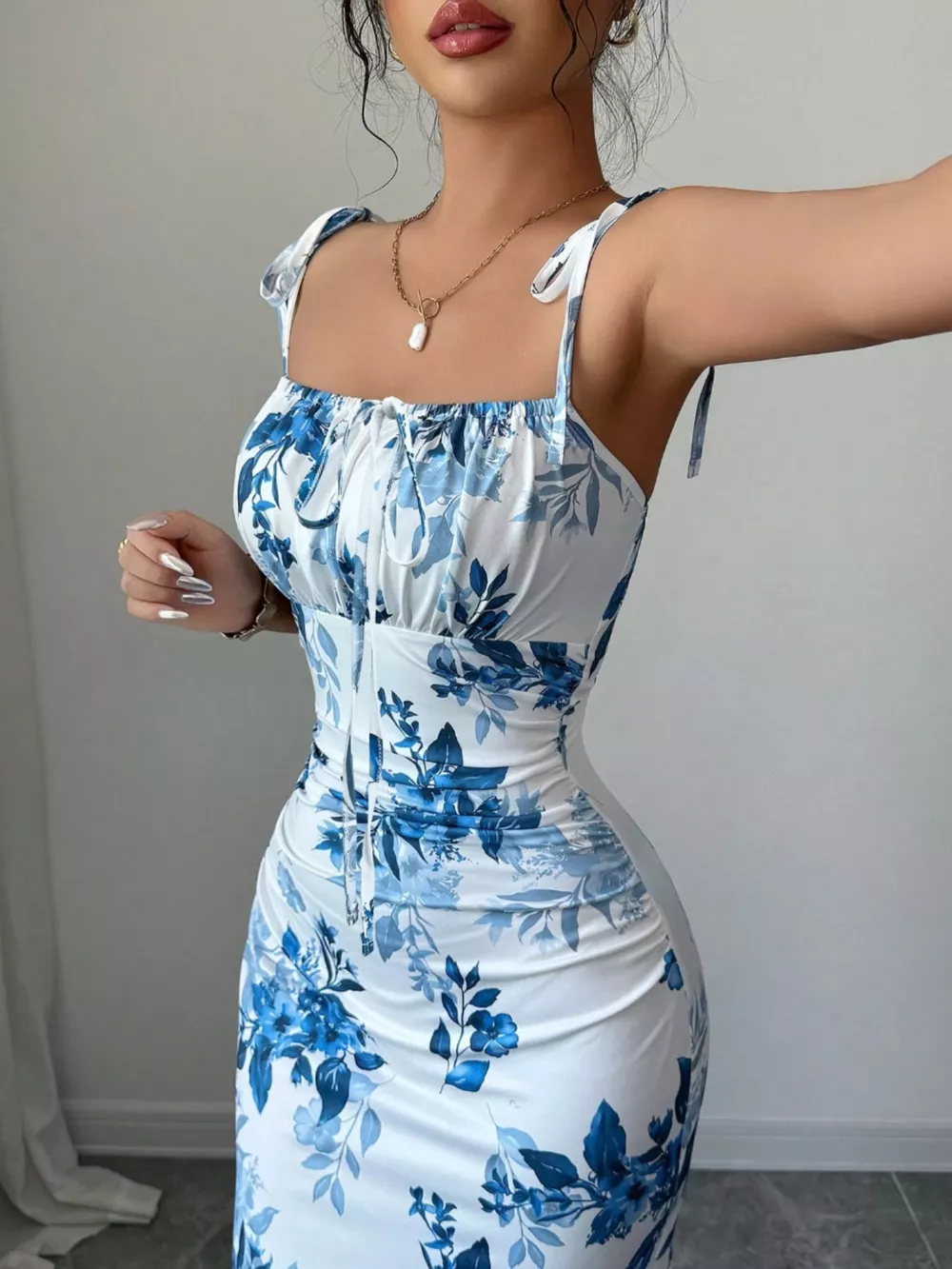 Printed Tie Strap Slit Maxi Dress, image 11