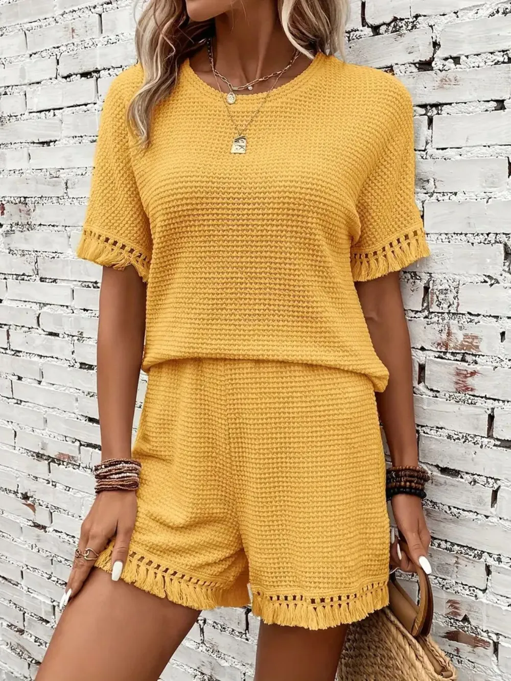 Tassel Round Neck Top and Shorts Set, image 31