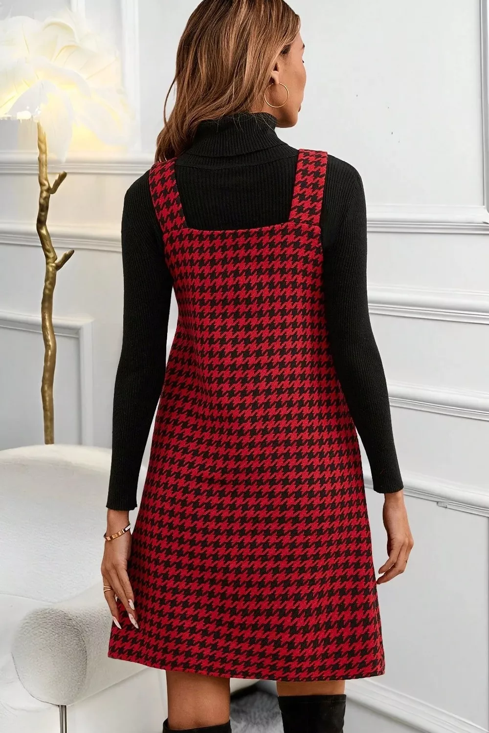 Houndstooth V-Neck Sleeveless Mini Dress, image 10