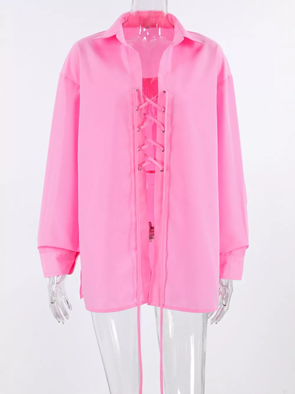 Lace-Up Front Oversized Shirt, image 7