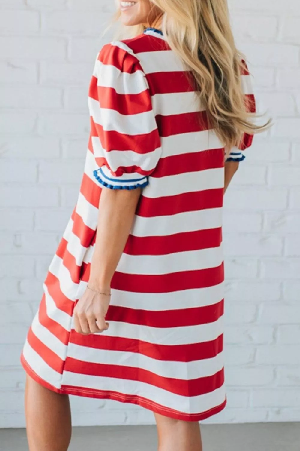 Striped Puff Sleeve Casual Mini Dress, image 3