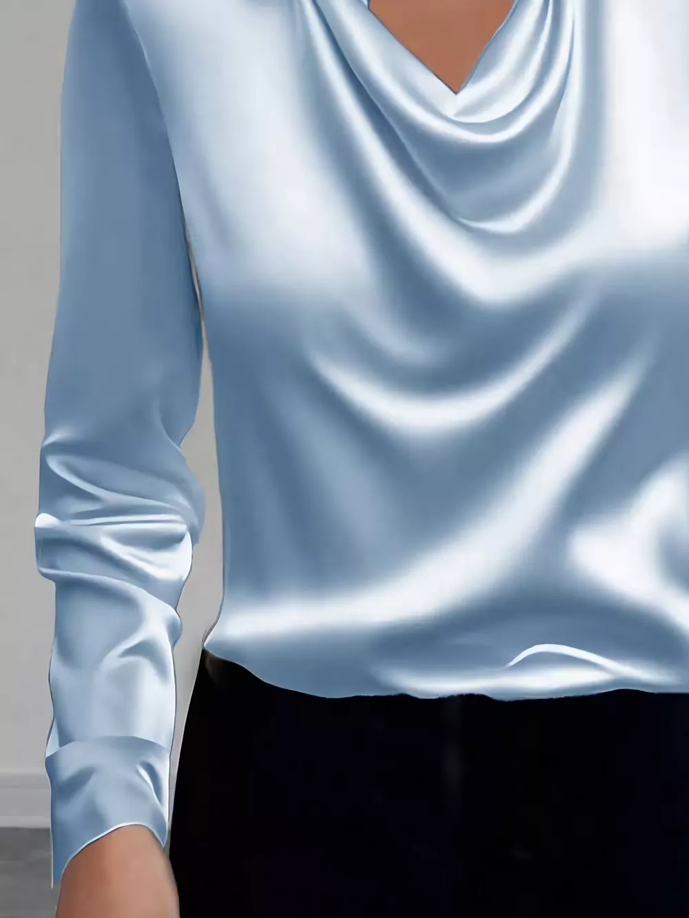 Satin Collared Neck Long Sleeve Blouse, image 8