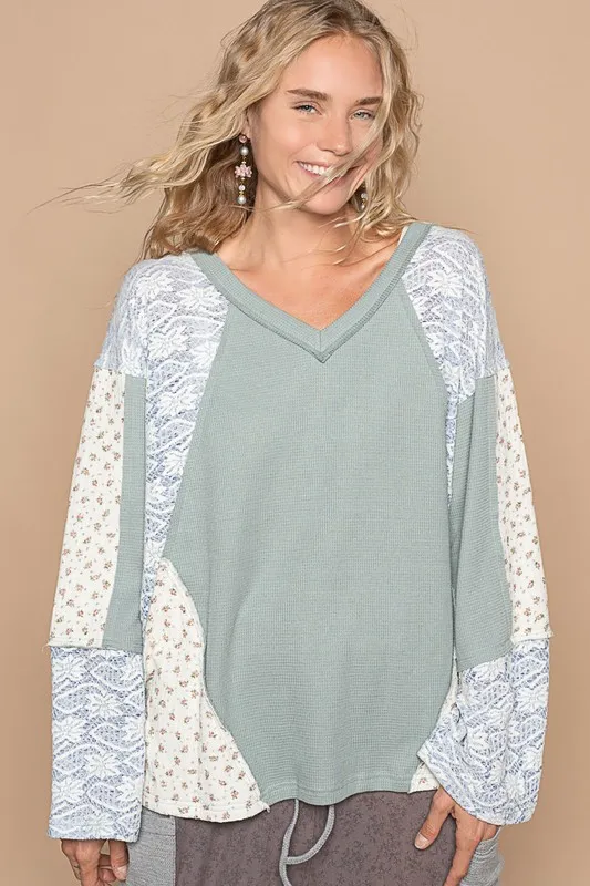 Lace Floral Round Neck Knit Top, image 5