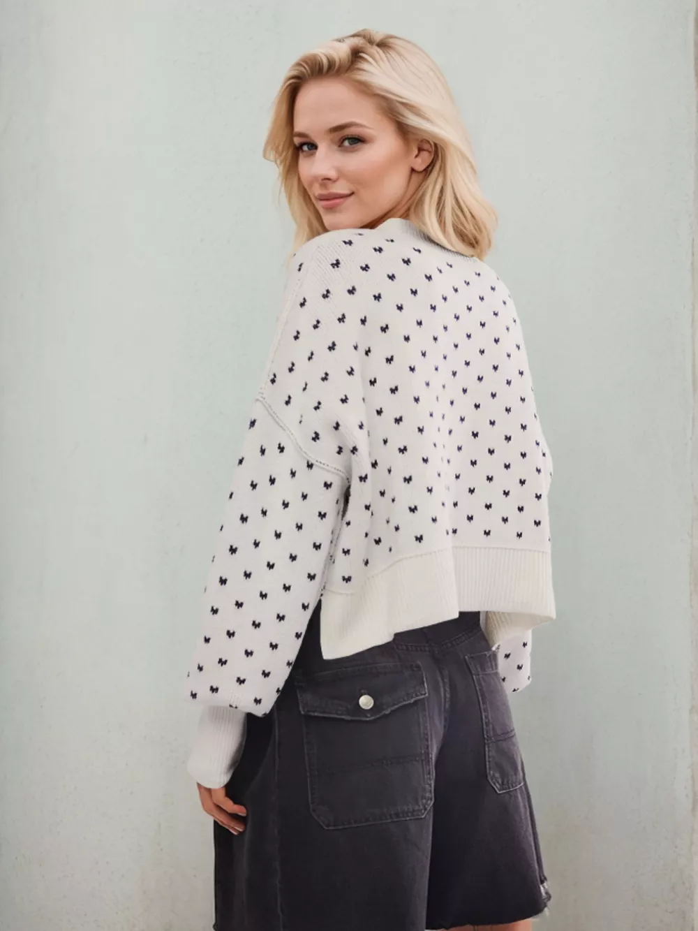 Heart-Patterned Round Neck Sweater, image 11