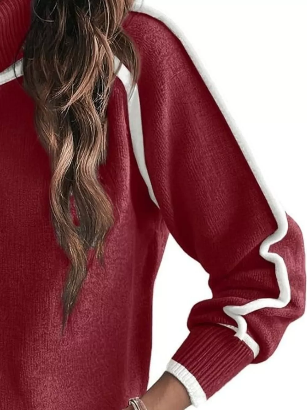 Full Size Turtleneck Contrast Trim Sweater Plus Size, image 23