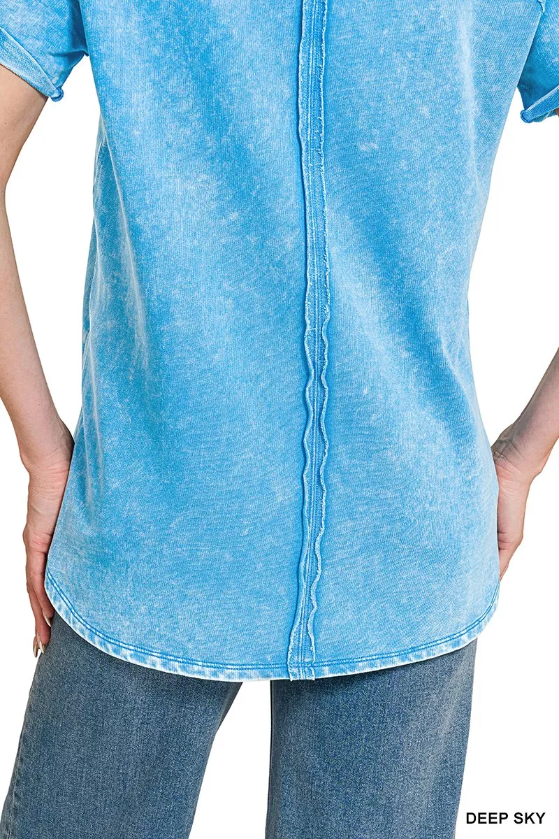 French Terry Washed Curved Hem Top, image 5