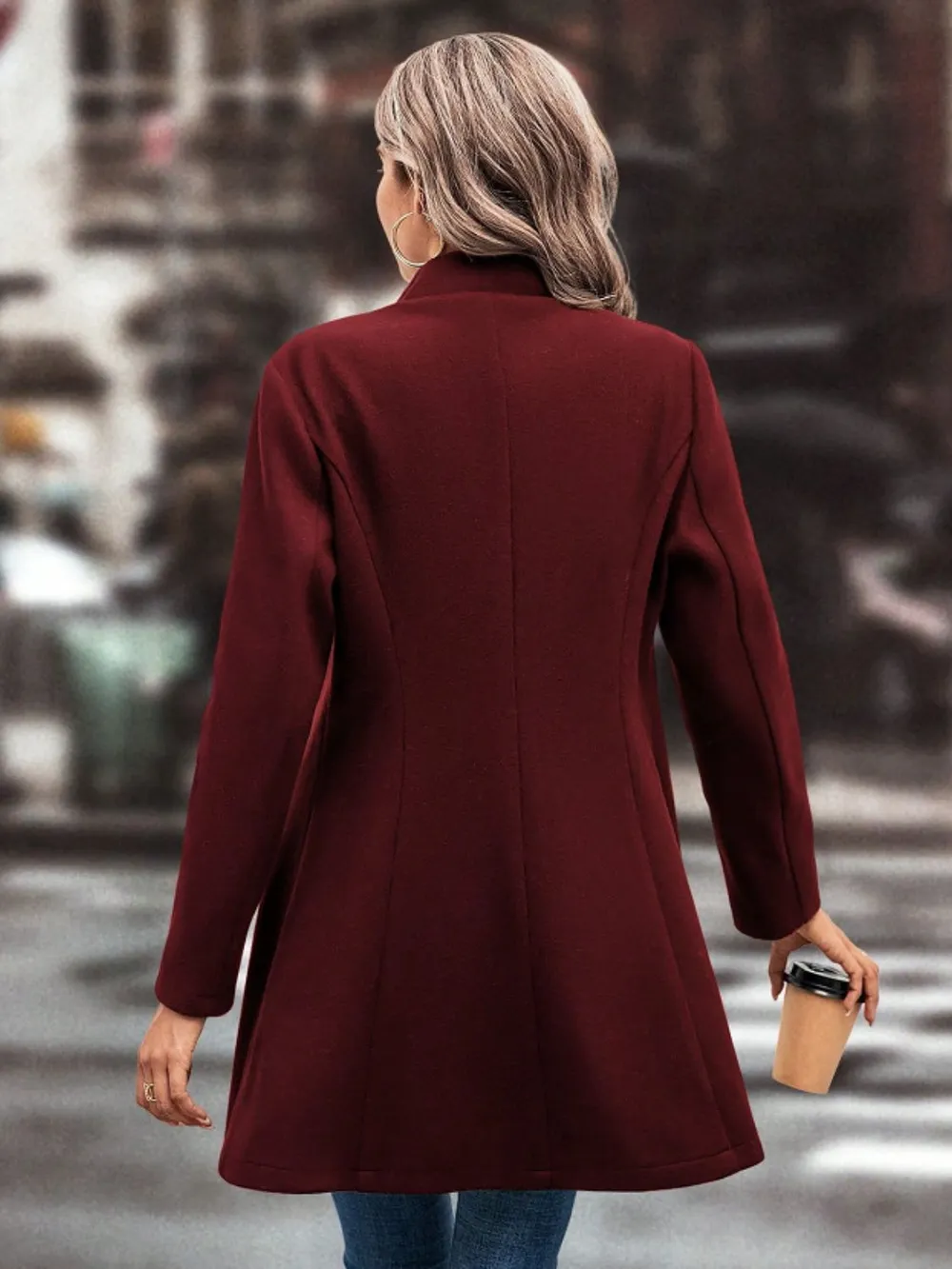 Collared Neck Button Up Long Sleeve Coat, image 2