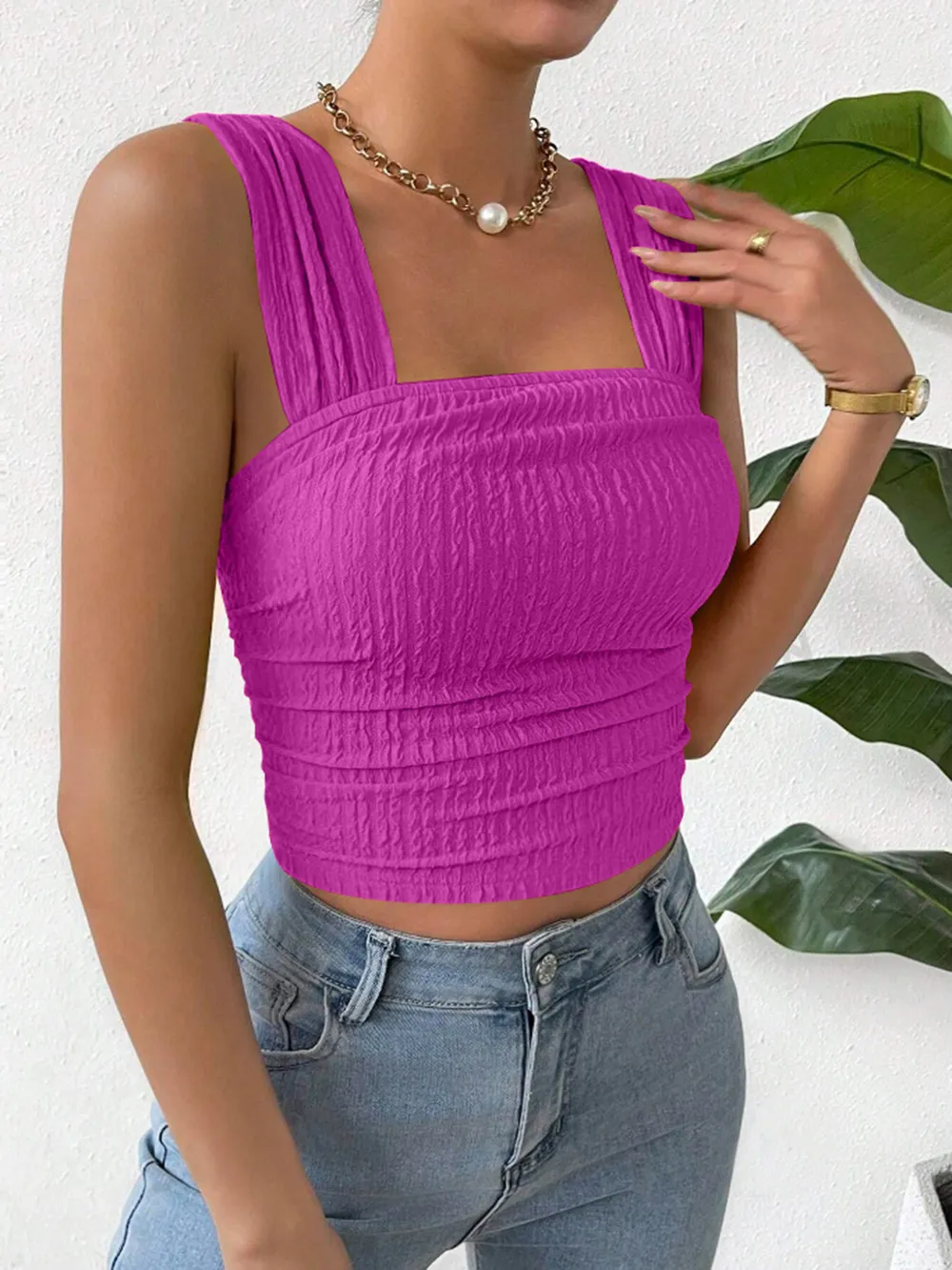 Textured Square Neck Wide Strap Tank, image 33