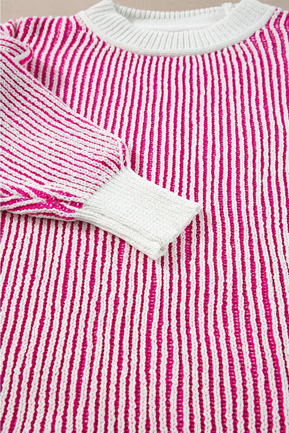 Striped Textured Knit Contrast Edge Loose Sweater, image 7