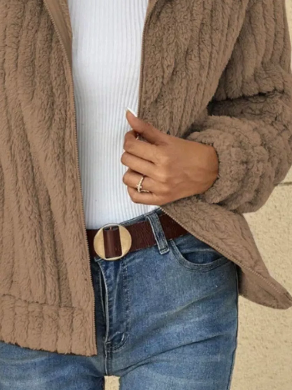 Full Size Zip-Up Long Sleeve Texture Jacket Plus Size, image 4