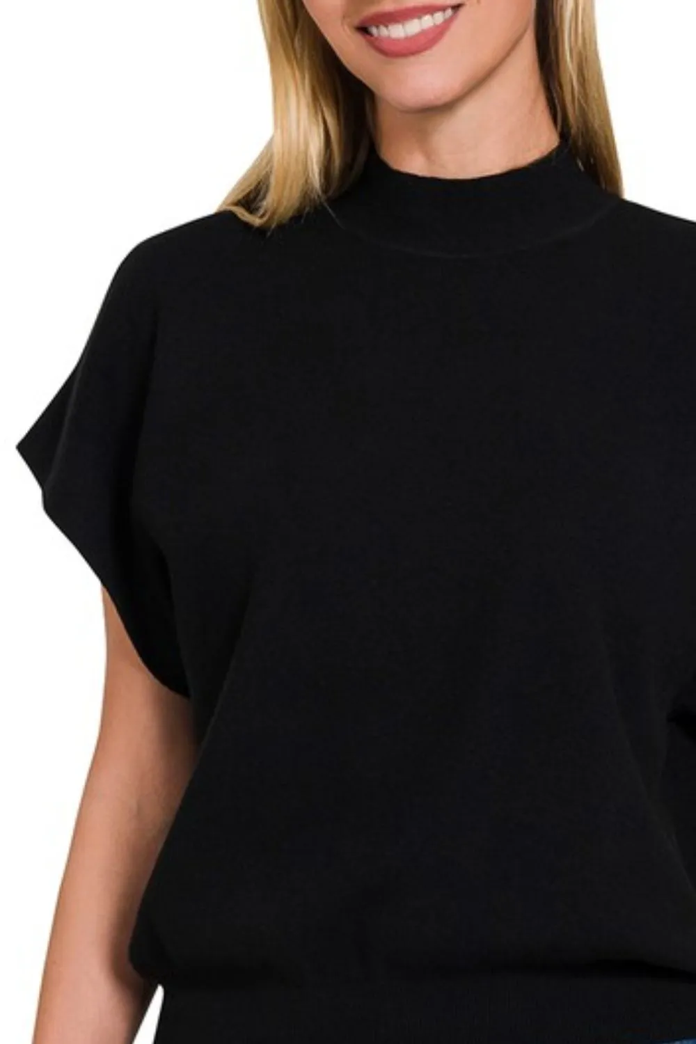 Mock Neck Short Dolman Sleeve Sweater, image 3