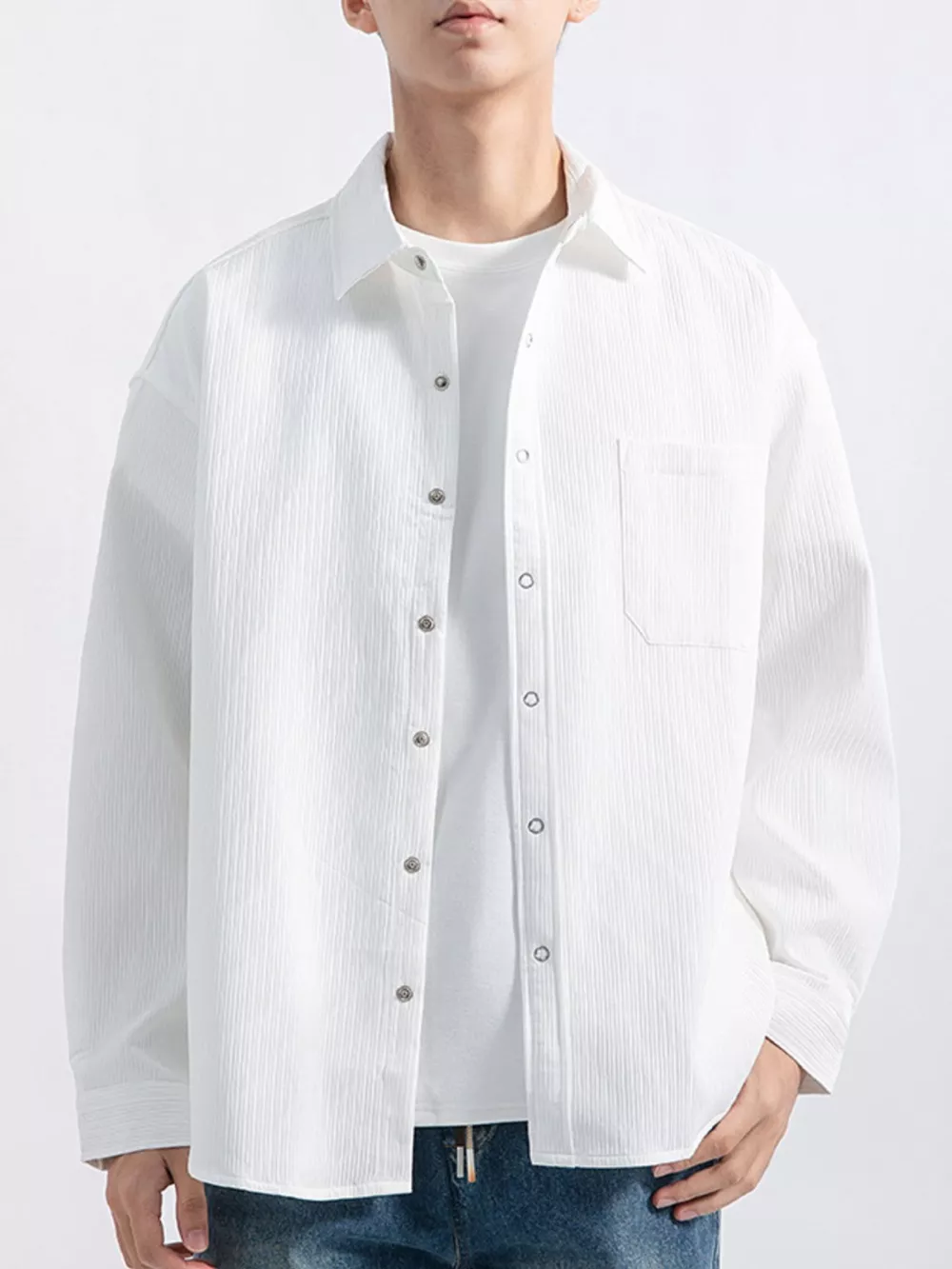 Men's Plus Size Casual Textured Button-Down Shirt, image 11
