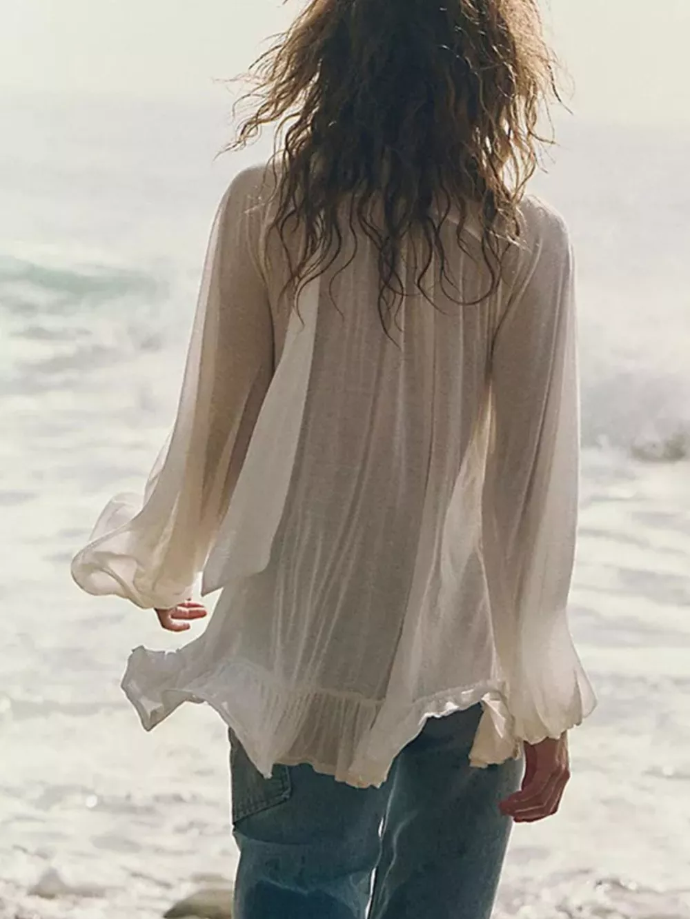 Sheer Ruffle Trim Beach Cover-Up, image 7