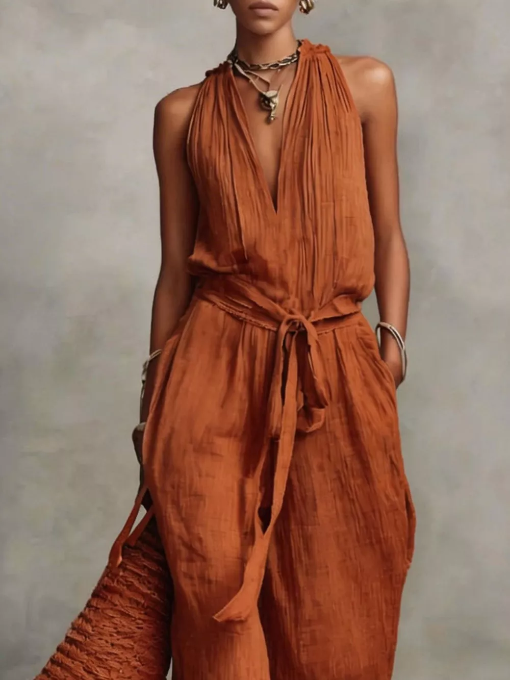 Sleeveless Wide-Leg Jumpsuit with Tie-Waist, image 8