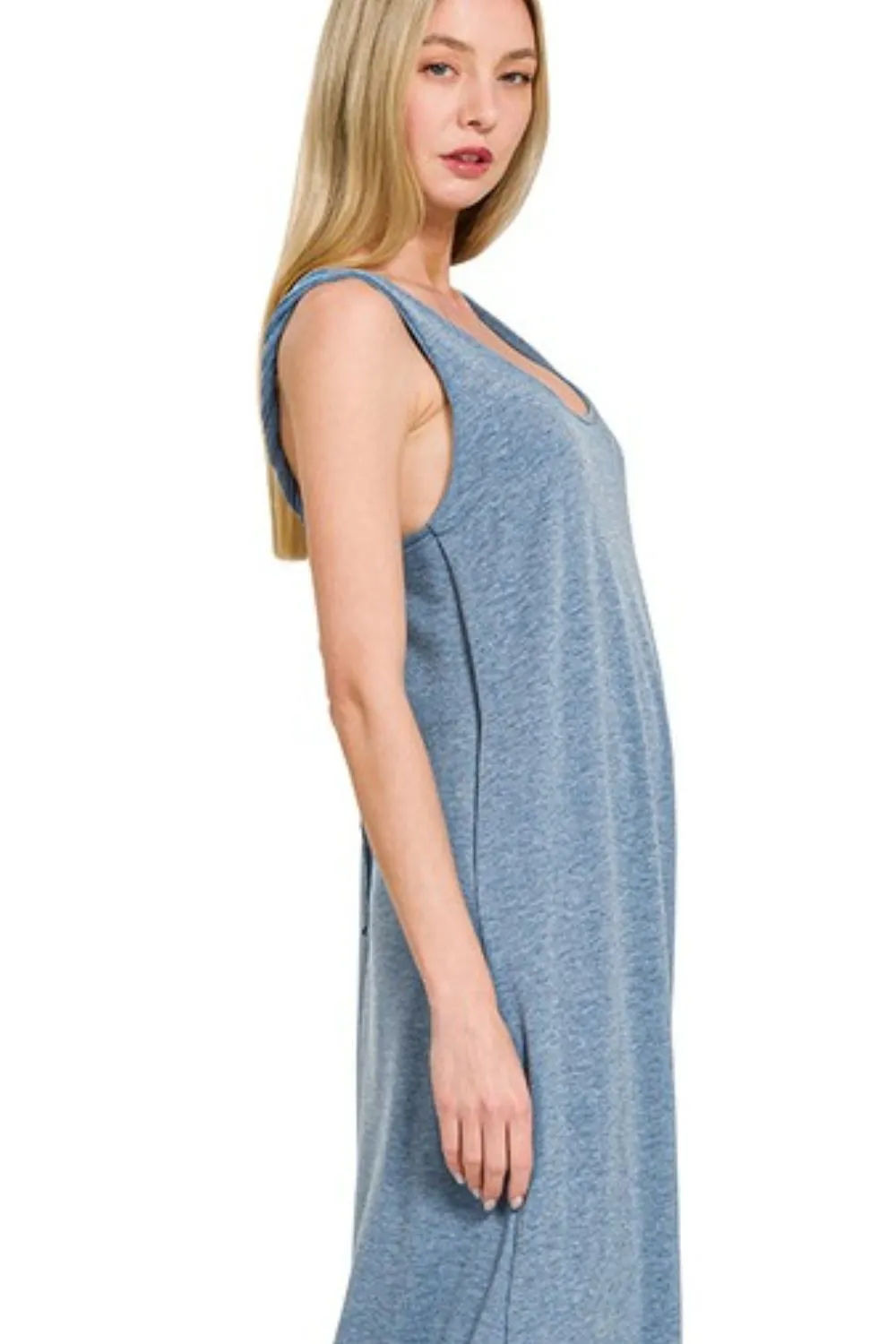 French Terry Twisted Strap Midi Dress, image 3