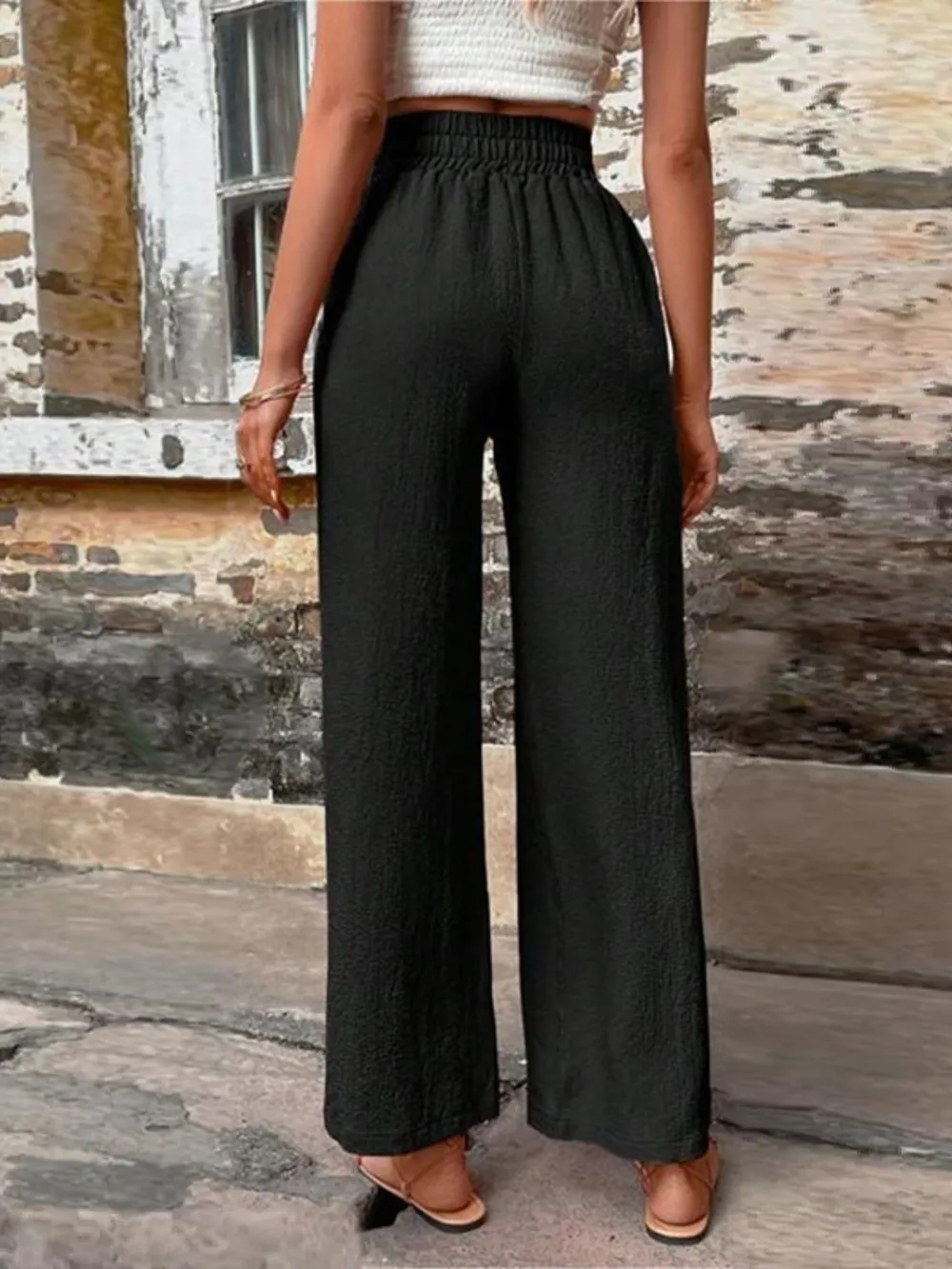 Tied High Waist Wide Leg Pants with Pockets, image 11