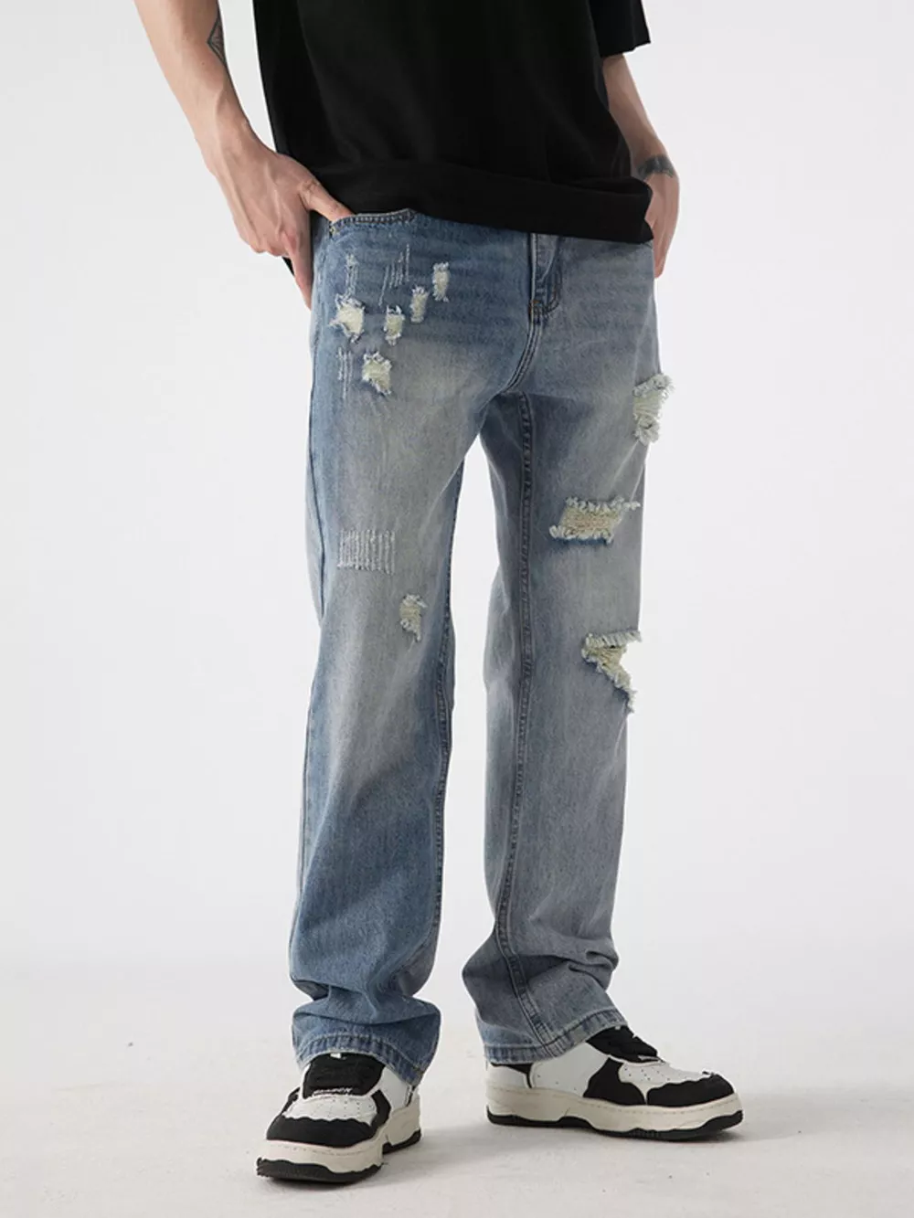 Men's Distressed Wide Leg Jeans, image 8