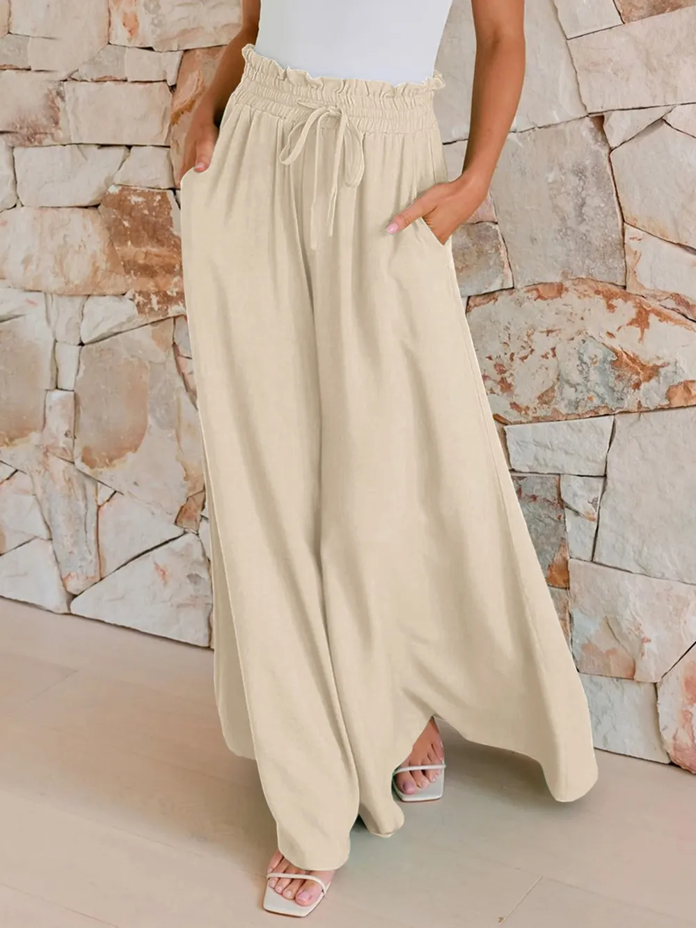 Drawstring Wide Leg Pants with Pockets, image 4