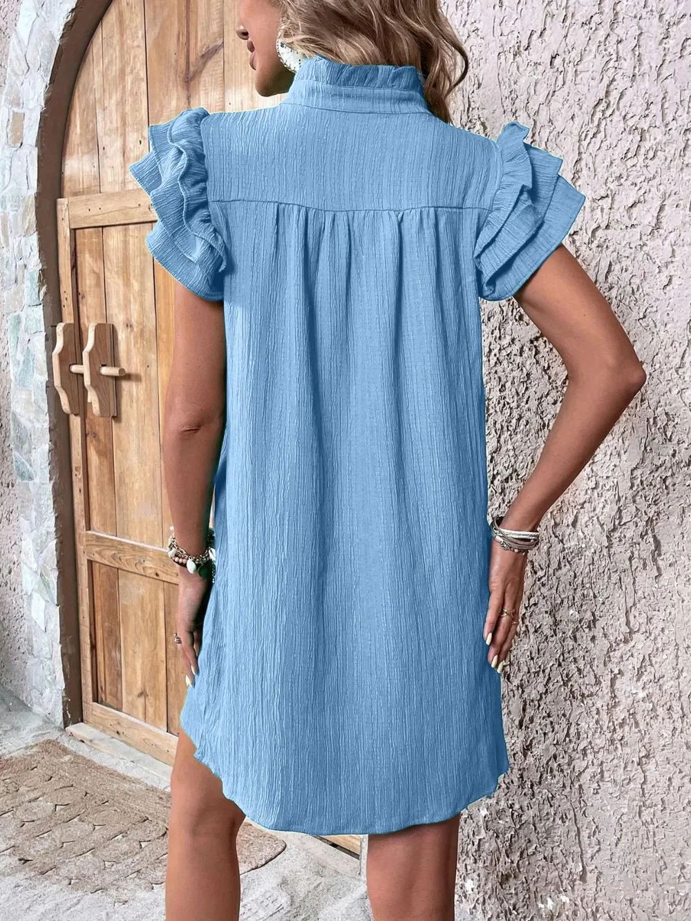Ruffled Notched Cap Sleeve Mini Dress, image 22