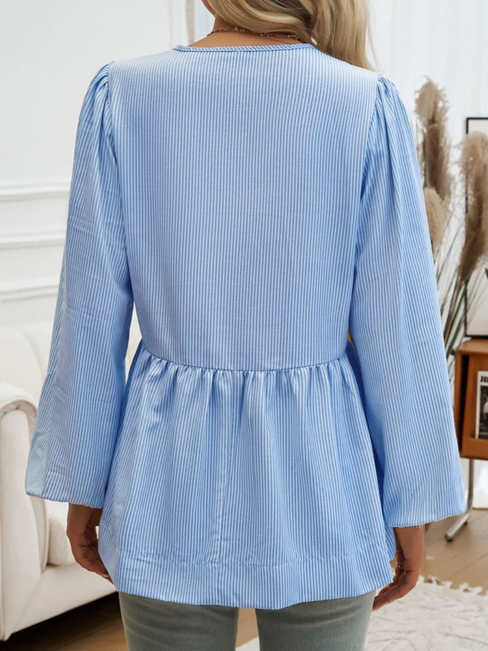 Tied Striped Long Sleeve Blouse, image 2
