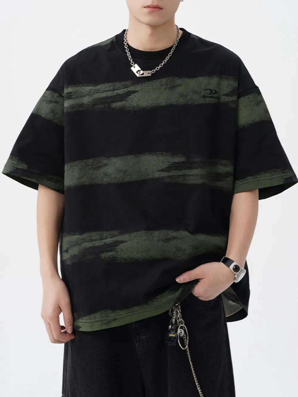 Men's Plus Size Basic style Round Neck Striped T-Shirt, image 2