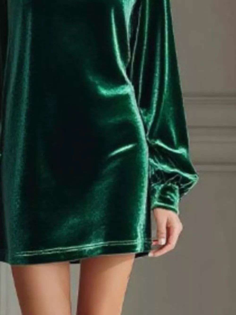 Full Size Velvet Long Sleeve Mini Dress Plus Size, image 7