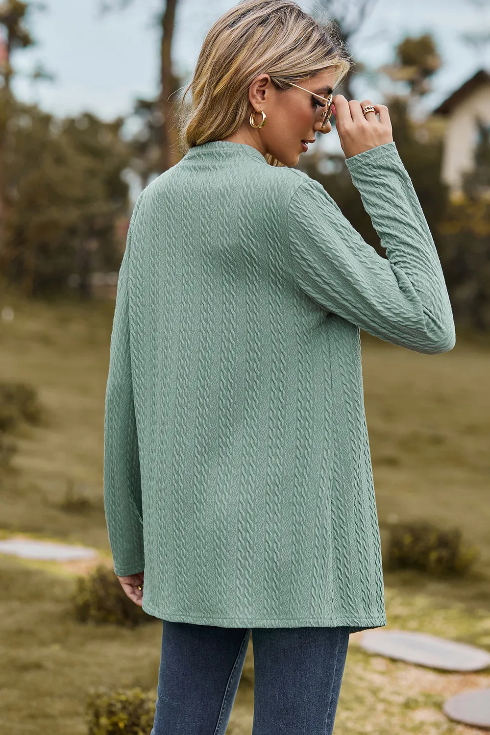 Textured Open Front Long Sleeve Cardigan, image 12