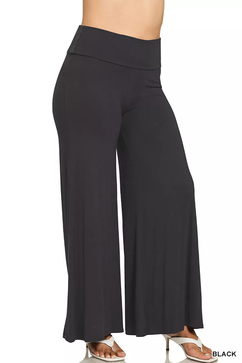 Full Size Fold Over Waist Comfy Wide Leg Pants Plus Size, image 3