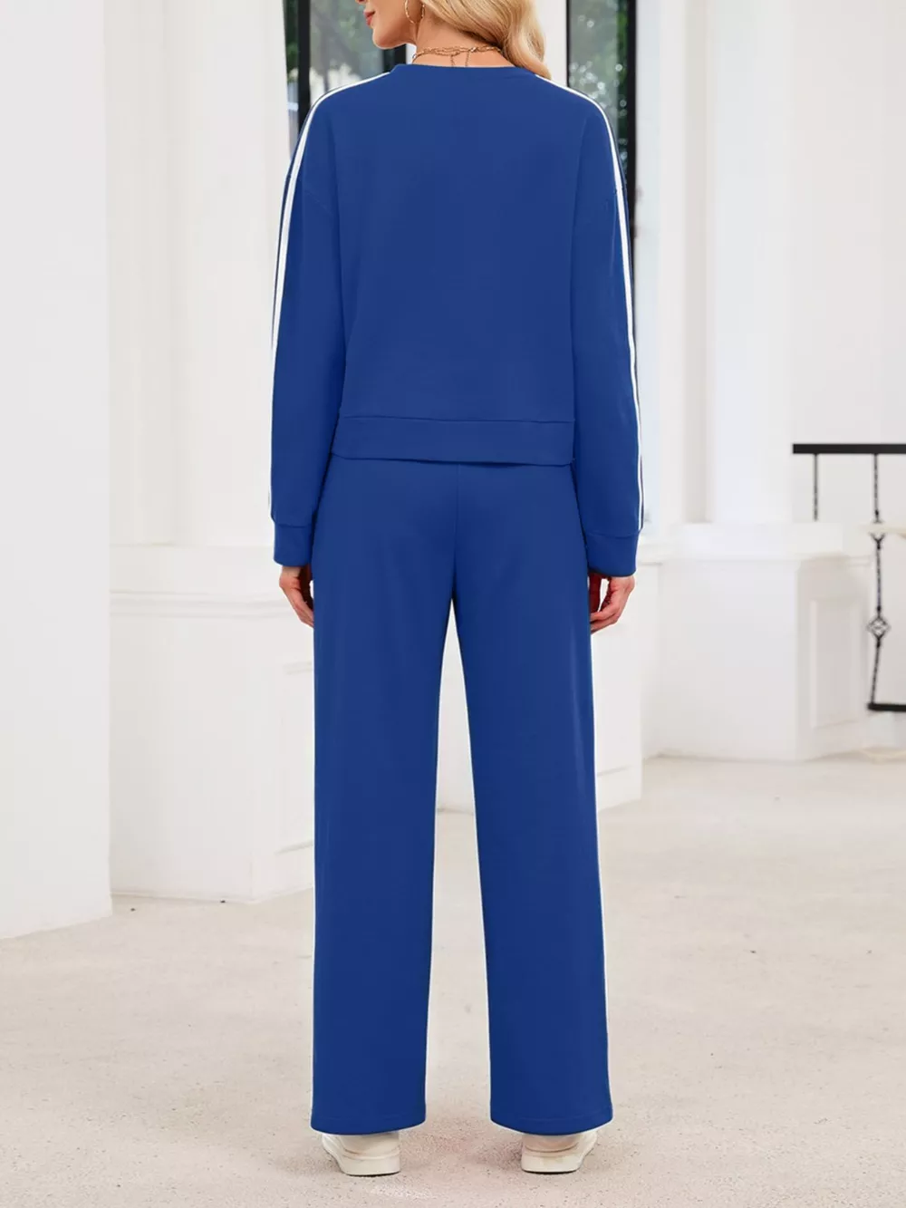 Striped Round Neck Sweatshirt and Pants Set, image 20