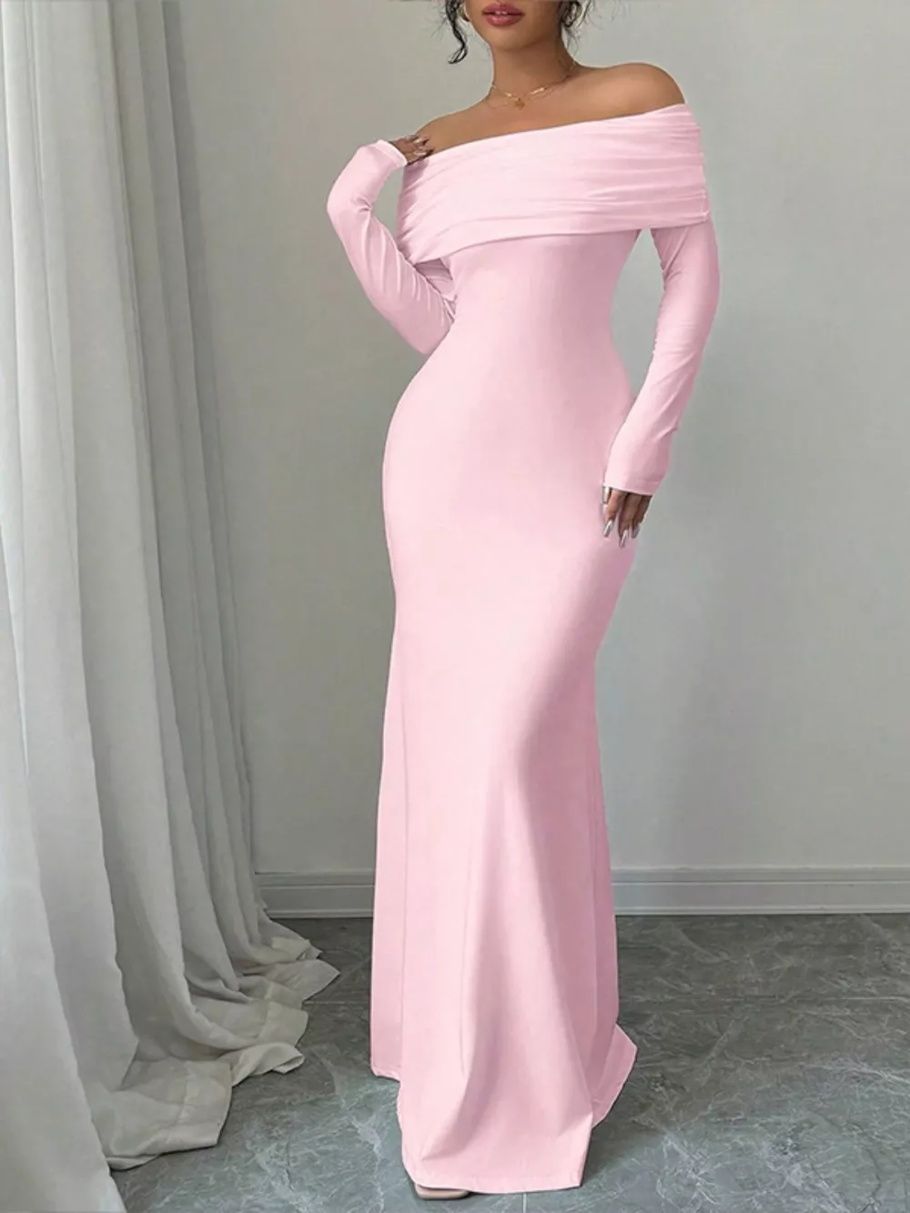 Off-Shoulder Long Sleeve Bodycon Maxi Dress, image 5