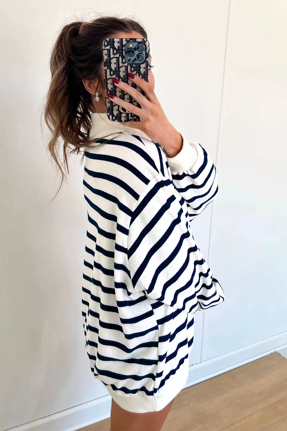 Striped Stand Neck Long Sleeve Ribbed Cuff Hem Sweatshirt, image 3