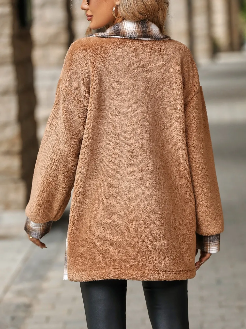 Plaid Contrast Dropped Shoulder Coat, image 5
