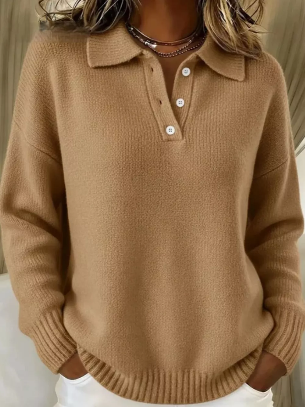 Full Size Button Detail Drop Shoulder Sweater Plus Size, image 17