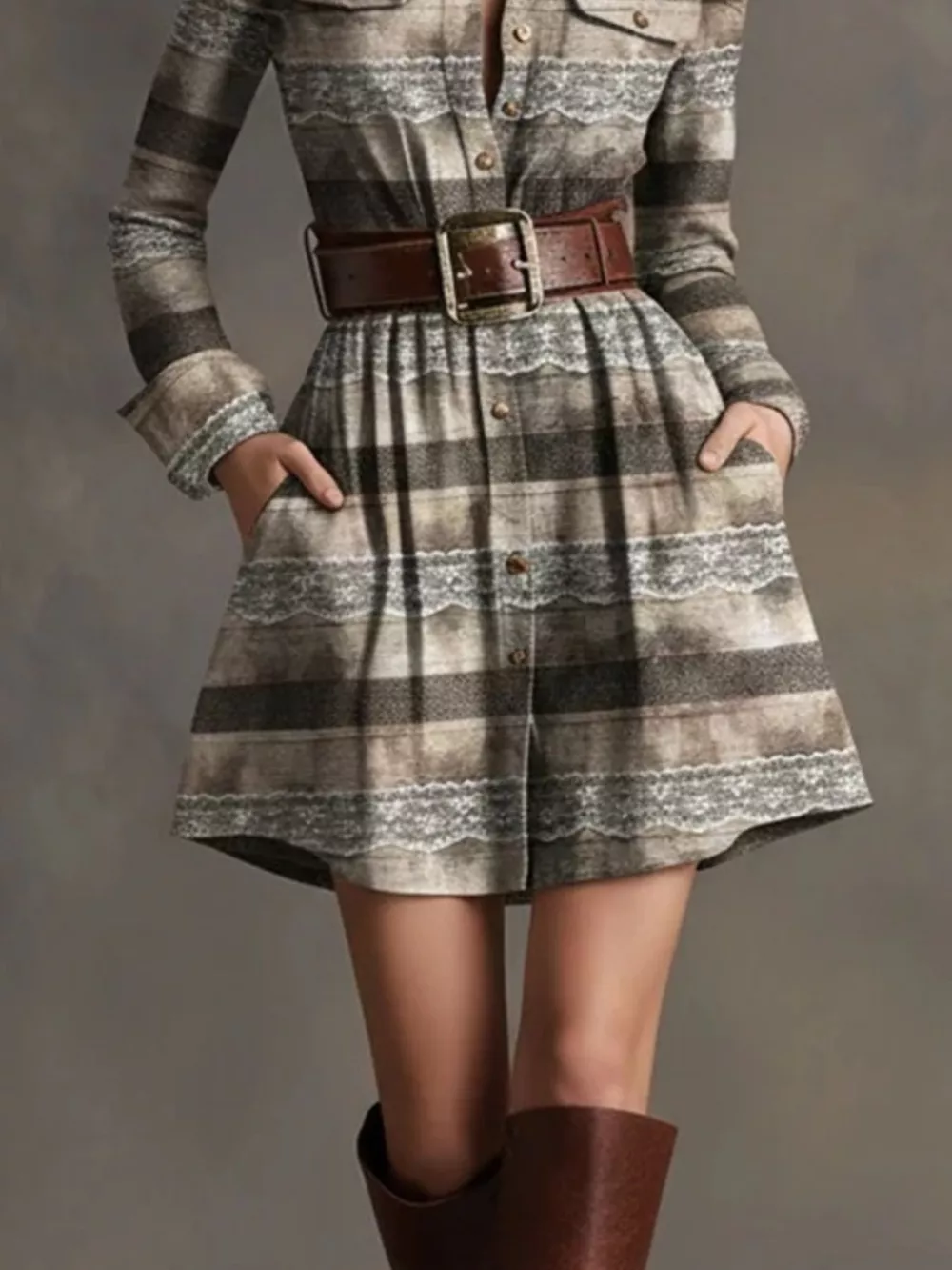 Plaid Long Sleeve Shirt Dress, image 10