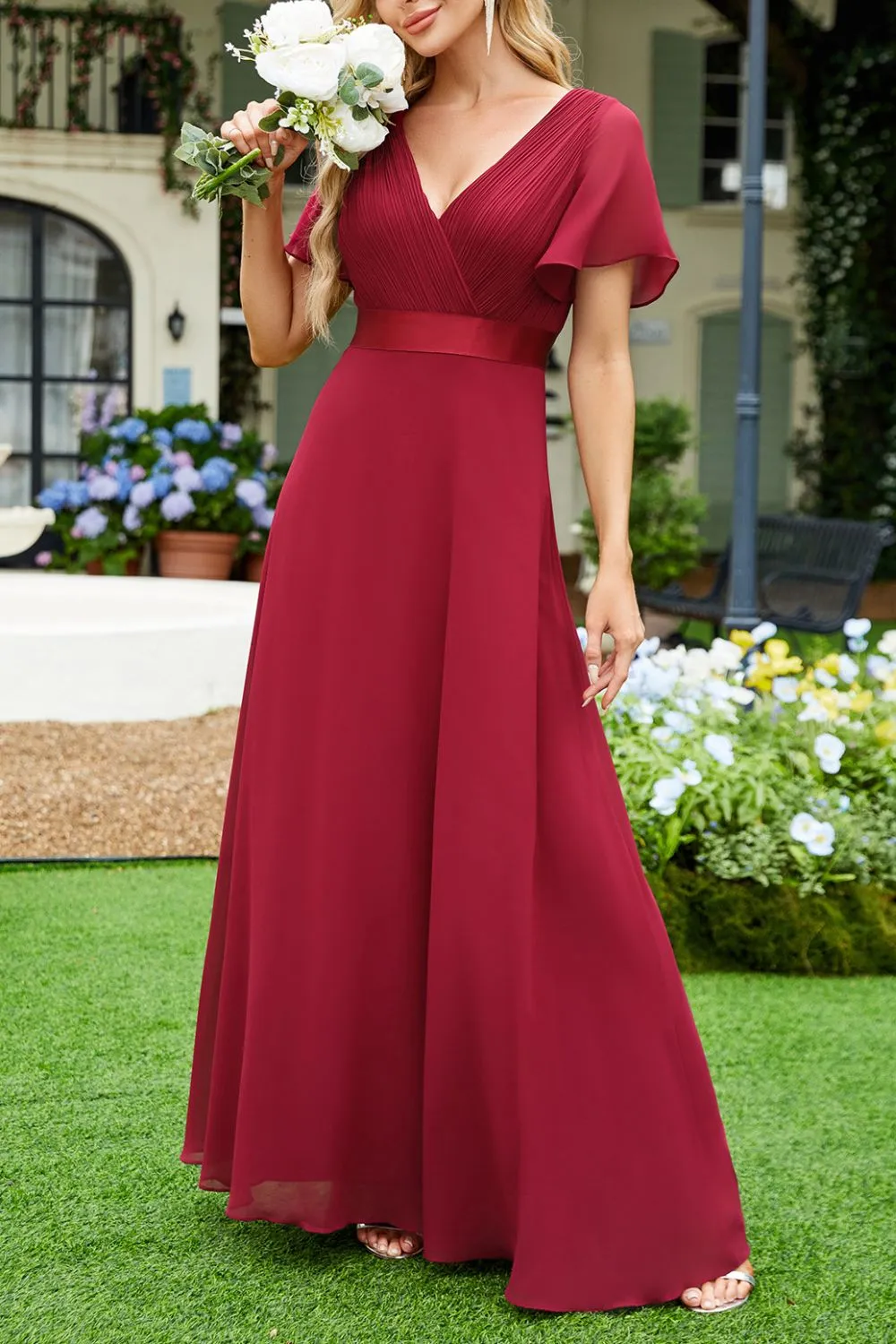 Surplice Flutter Sleeve Maxi Dress, image 6