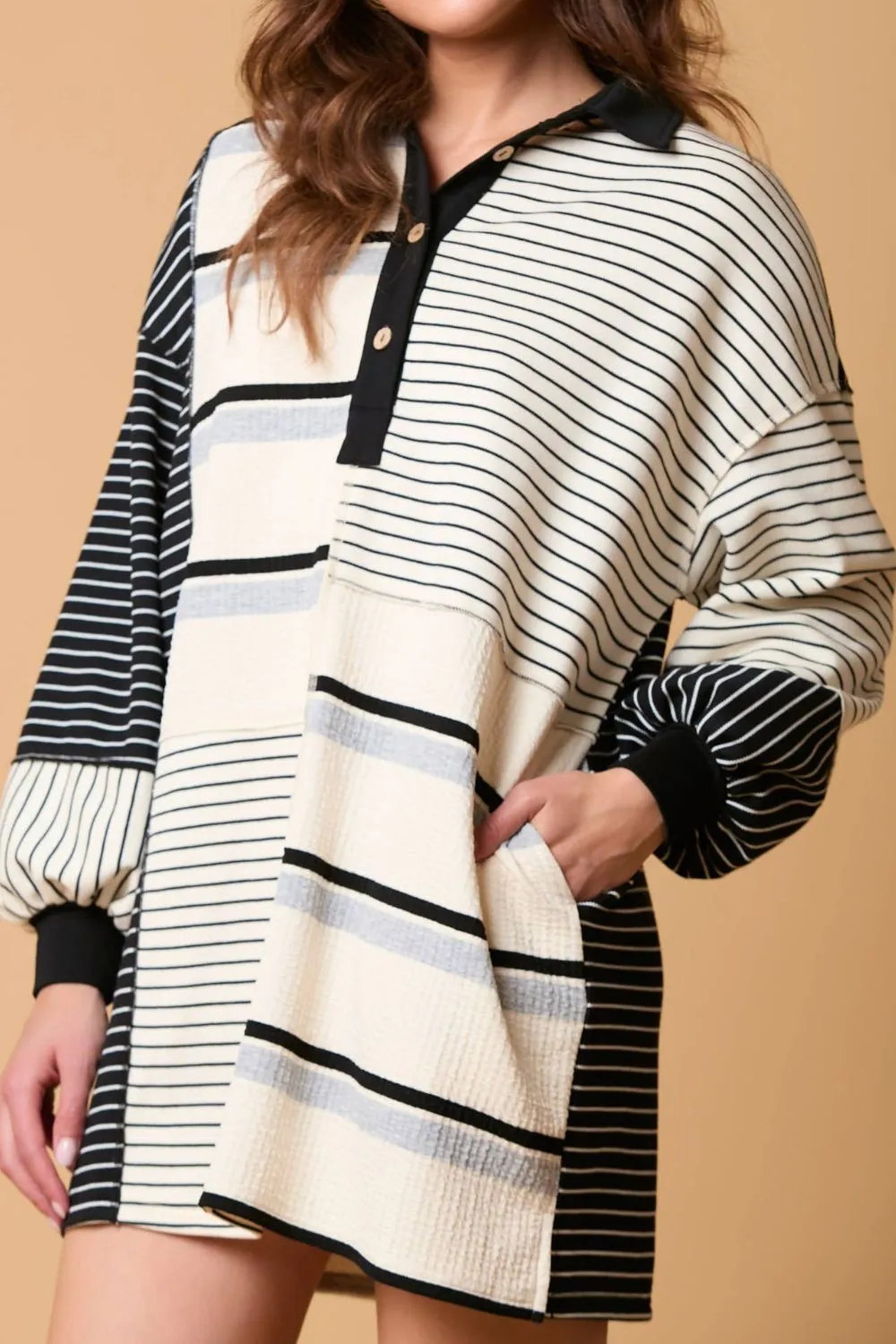 Striped Patchwork Long Sleeve Mini Dress, image 10