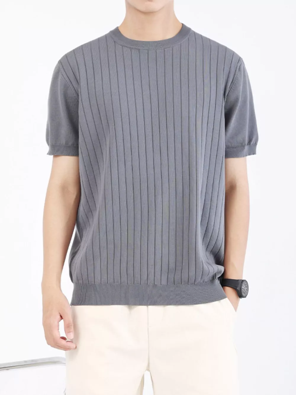Men's Plus Size Ribbed Knit Slim Fit T-Shirt, image 2